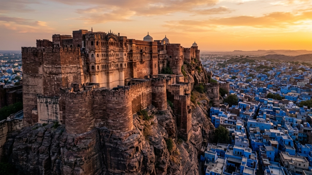 Erguido a 122 metros acima da cidade de Jodhpur, o forte indiano possui muralhas de 36 metros de altura que desafiam qualquer invasor