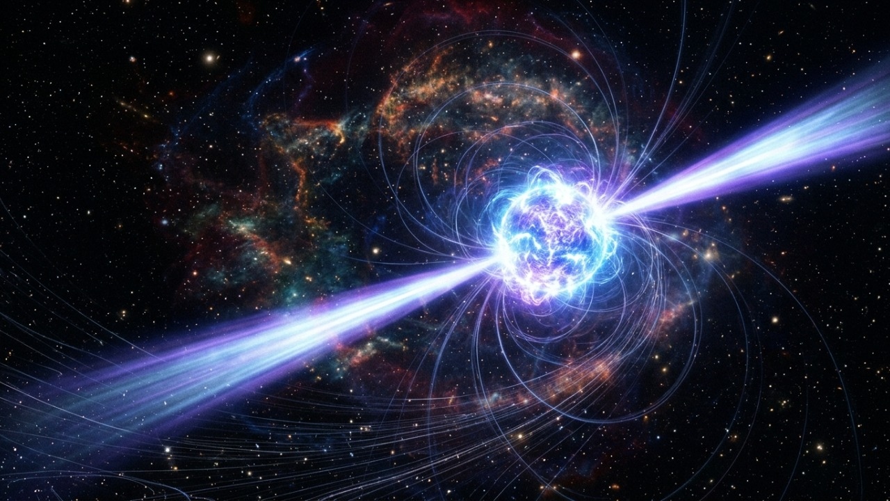 Estrelas mortas giram como faróis cósmicos a cada milissegundo, emitindo radiação que atravessa o espaço com precisão atômica