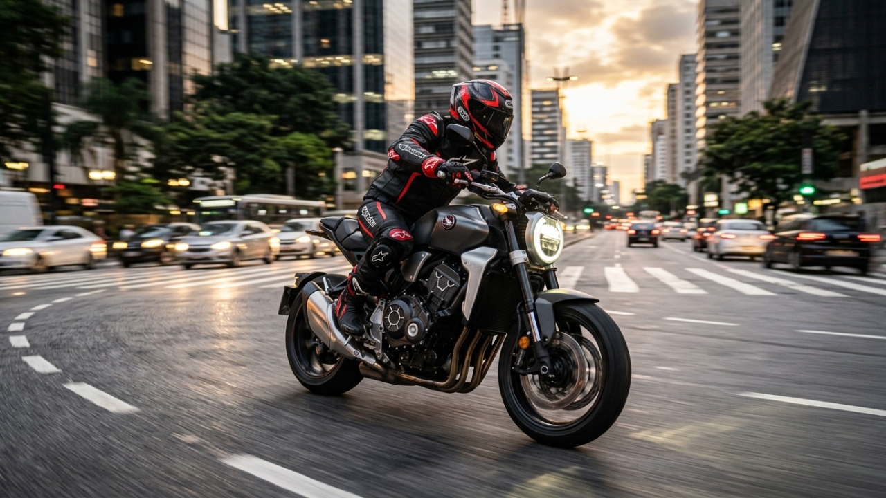 A nova naked de 1000cc que traz o motor de uma campeã das pistas para dominar as avenidas brasileiras com estilo agressivo