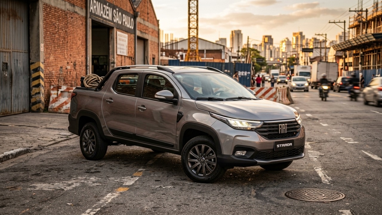 Com caçamba de 937 litros e carga de até 1.000 kg, a picape da Fiat une trabalho, cabine dupla e conforto urbano