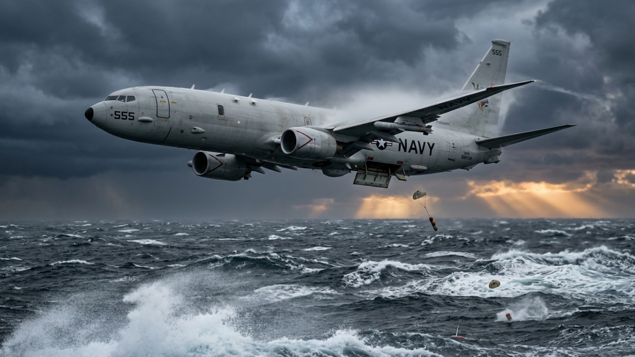 Com sensores acústicos avançados e 129 sonoboias, a aeronave P-8 Poseidon da Boeing é a caçadora de submarinos mais temida do oceano