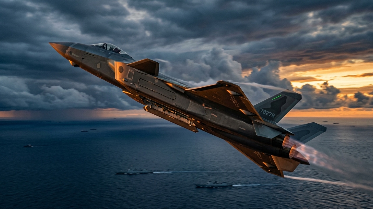O caça de 5ª geração chinês J-20 utiliza configurações de canards e tecnologia furtiva frontal para desafiar a superioridade aérea em alta velocidade
