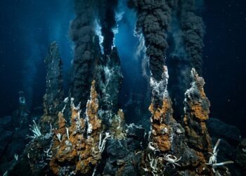 Fumantes negros jorram água superaquecida no fundo do oceano