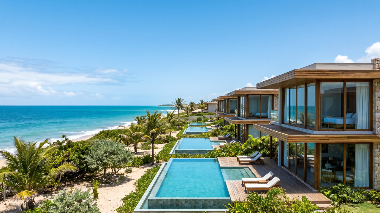 O luxuoso complexo de 20 mil m² no litoral do Ceará que abriga 36 vilas de design moderno e piscinas perfeitamente integradas às dunas
