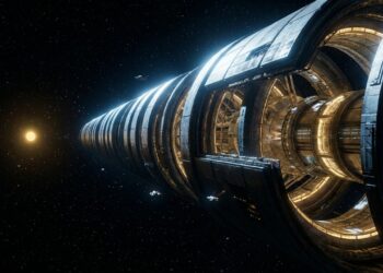 Nave Chrysalis colossal atravessa o espaço rumo a Alpha Centauri