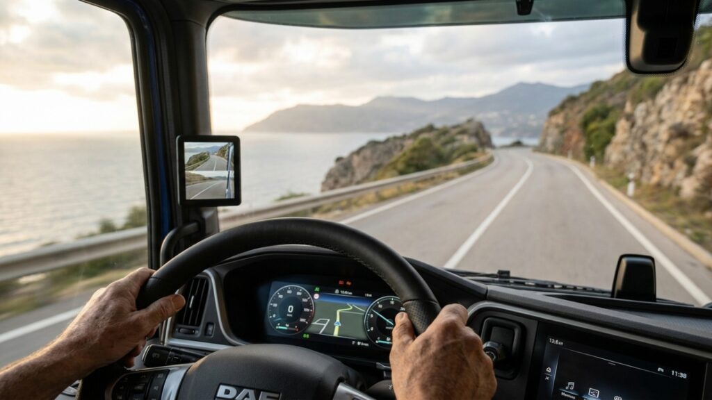 Com a maior cabine da Europa o DAF XG+ oferece cama elétrica e utiliza para-brisa curvo que elimina pontos cegos para aumentar a segurança do motorista