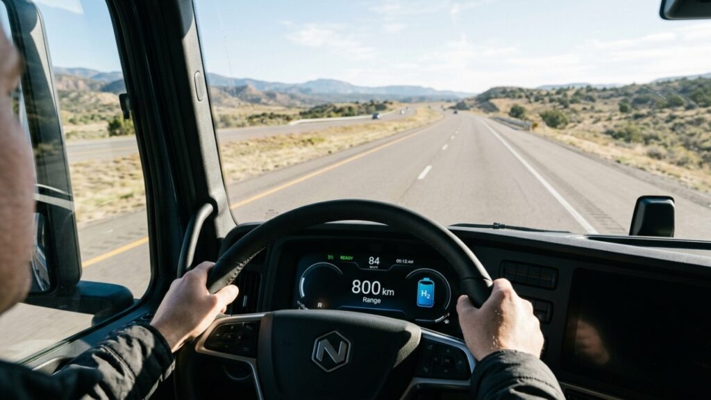 Movido a hidrogênio o Nikola Tre FCEV possui autonomia de 800 km e sistema de purificação avançado que emite apenas vapor de água pelo escapamento