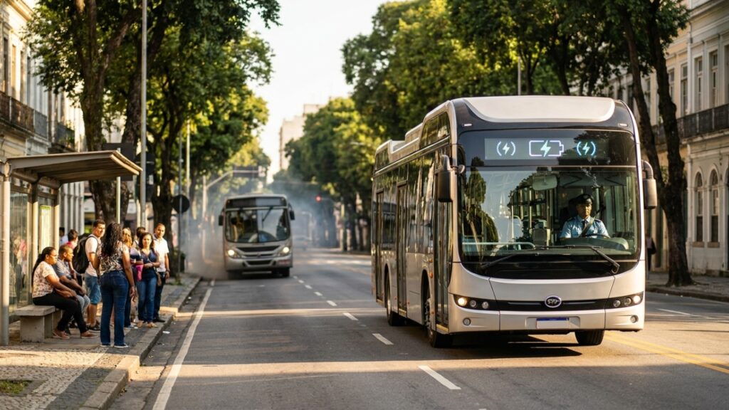 O ônibus elétrico que roda em silêncio e promete cortar diesel, fumaça e barulho nas grandes cidades
