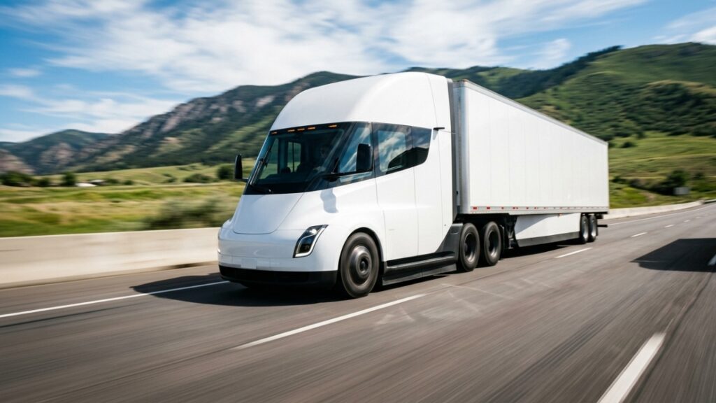 O caminhão elétrico Tesla Semi de classe 8 acelera de 0 a 96 km/h em 20 segundos carregando 36 toneladas e promete economia colossal em combustível