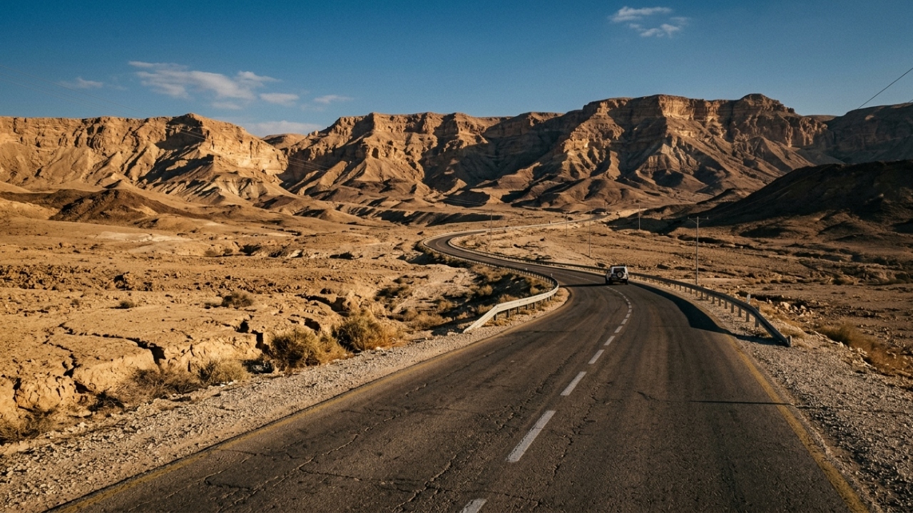 Atravessando os 12.000 km² do deserto do Negev, a Rota 40 em Israel surge como a principal e mais extensa via da engenharia rodoviária local