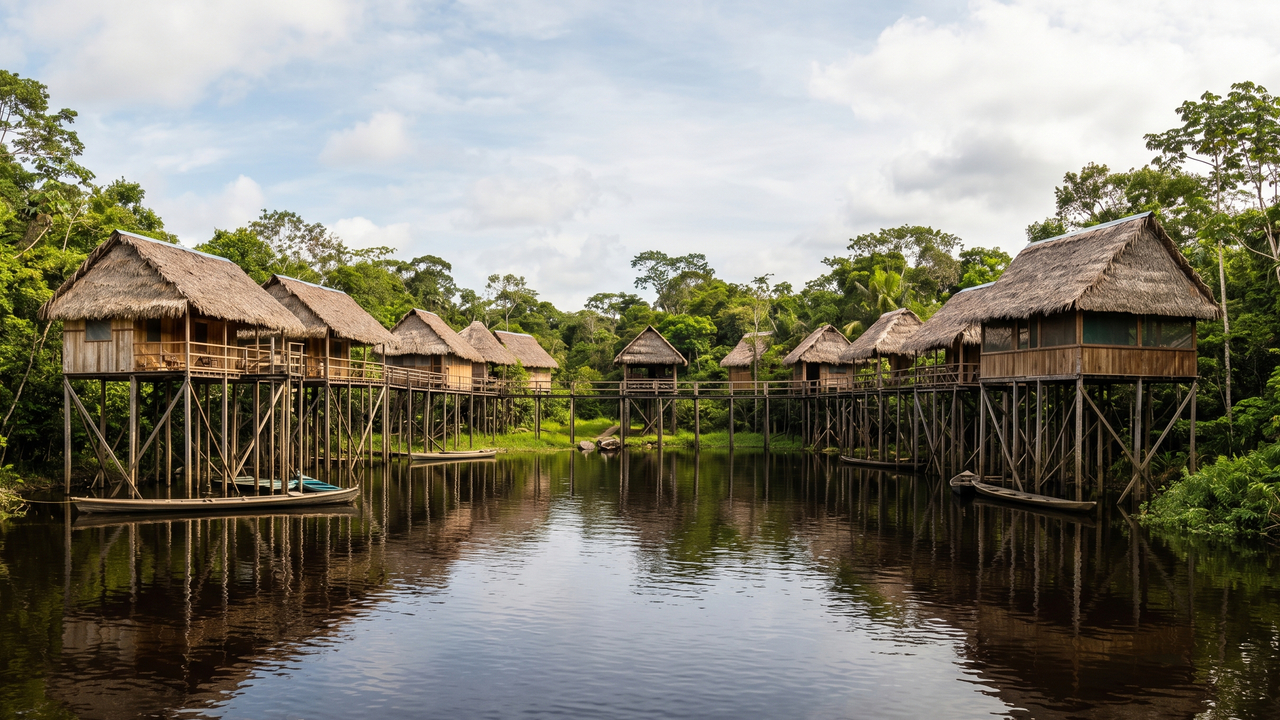 Com 20 bangalôs sobre palafitas acima do Rio Juma, o lodge sustentável virou o maior símbolo de turismo de conservação na selva amazônica