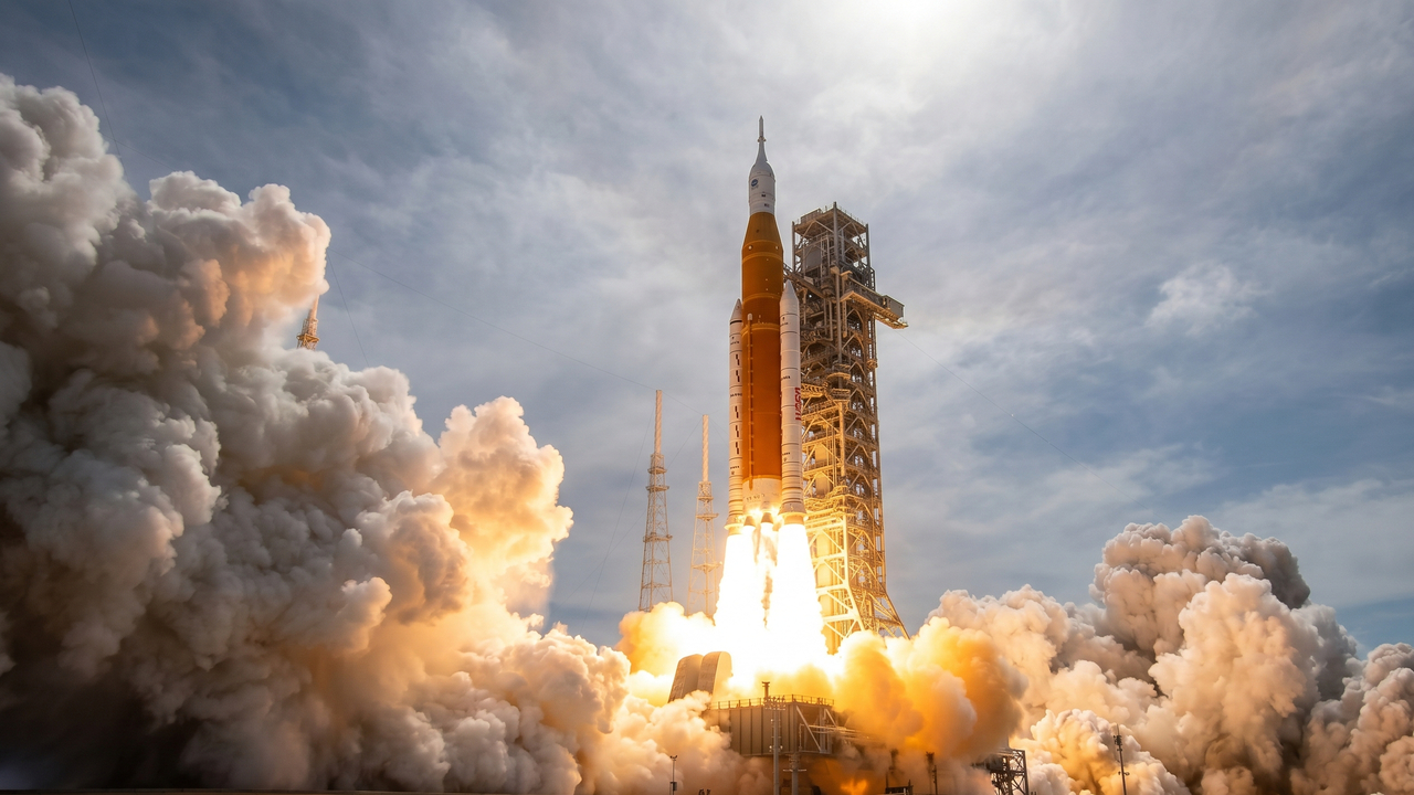 Gerando 4 milhões de quilos de empuxo, o foguete de 98 metros da NASA tornou-se a peça central para o retorno humano à superfície lunar