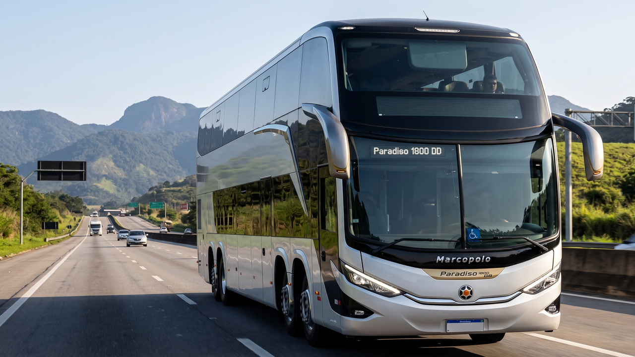 Com 14 metros de comprimento e 4 metros de altura, o modelo Paradiso G8 1800 DD virou a referência mundial em tecnologia de ônibus de dois andares
