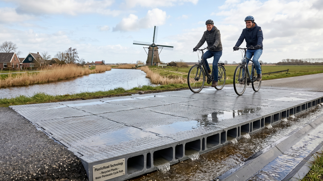 Plástico reciclado, blocos modulares e tubos ocos se unem na Holanda para criar ruas que não alagam e duram o triplo do asfalto