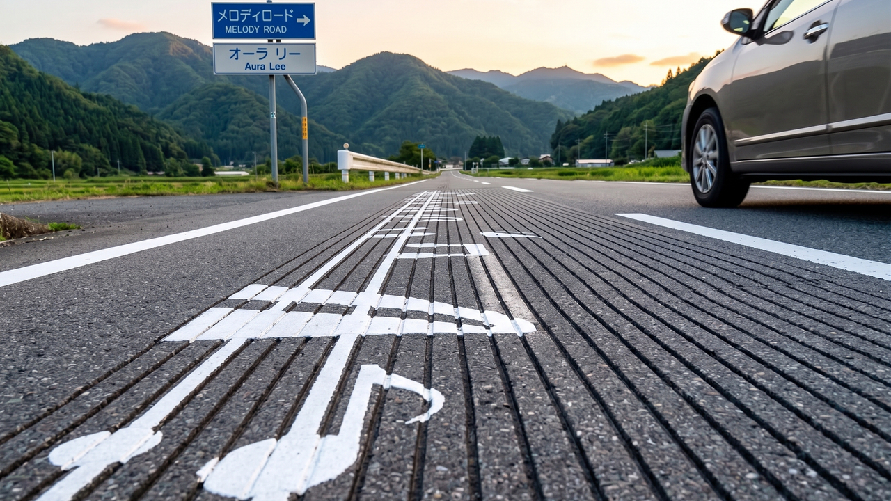Ranhuras milimétricas, atrito de pneus e acústica exata sincronizam no asfalto japonês que toca música para acordar motoristas