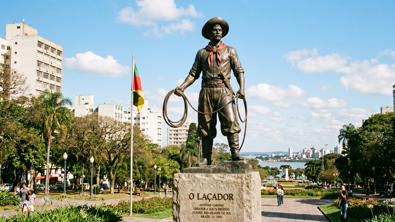 Com 4,45 metros de altura e fundido em bronze, o monumento que retrata o tradicionalista pilchado virou o maior símbolo da identidade cultural gaúcha