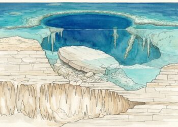 Ilustração mostra caverna seca, colapso e inundação que formaram o buraco azul