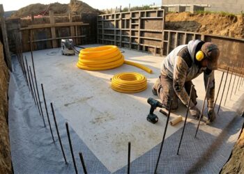 Construção profissional de piscina de alvenaria