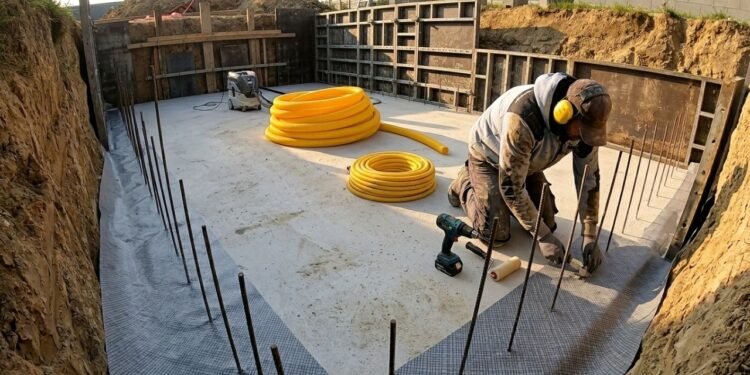 Construção profissional de piscina de alvenaria