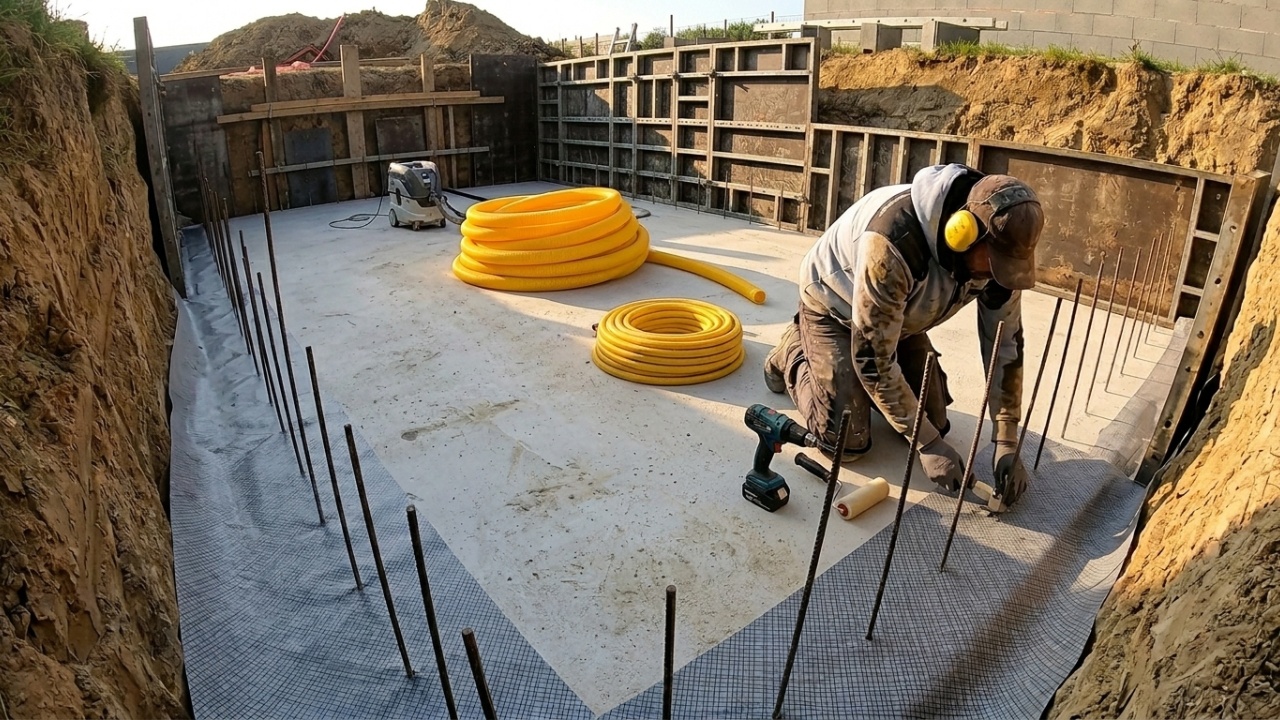 Construção profissional de piscina de alvenaria
