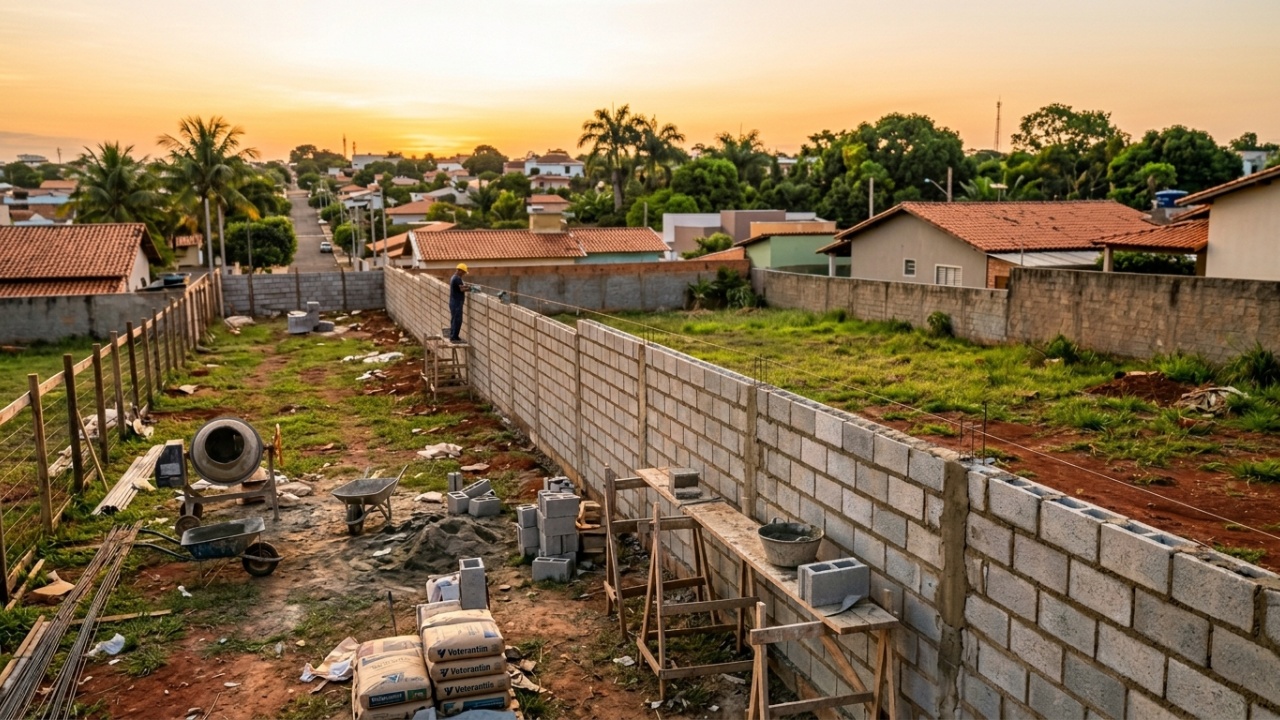 Quanto um pedreiro cobra para construir um muro simples de 20 metros