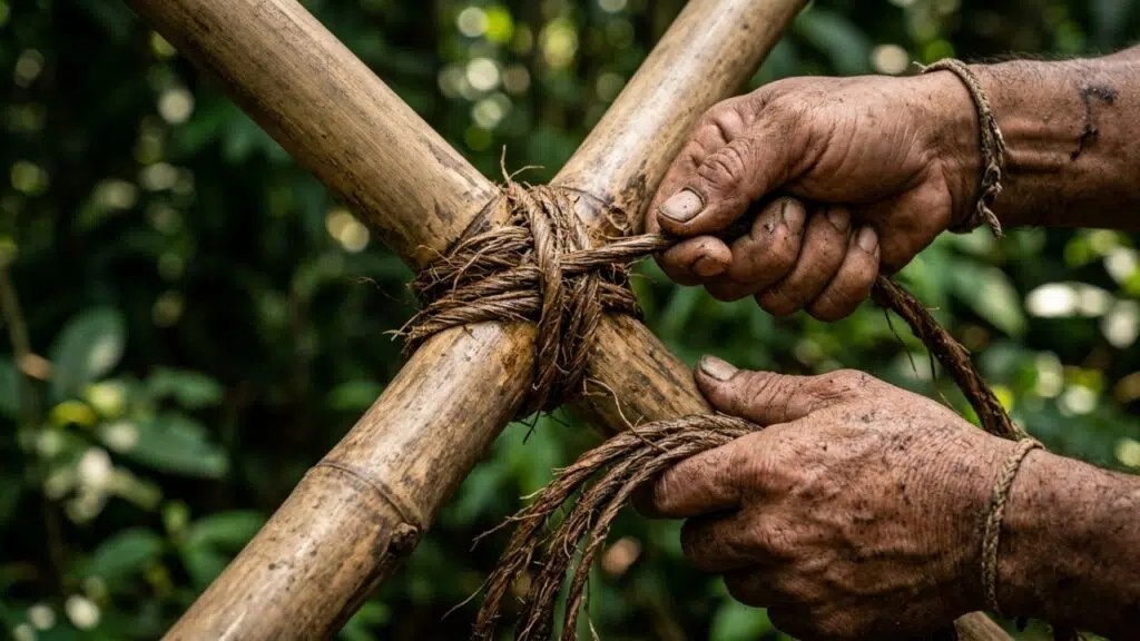 Técnicas de sobrevivência na selva e construção de abrigo de bambu