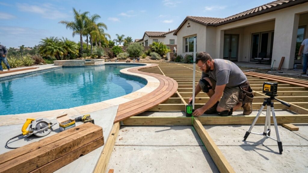 Quanto um carpinteiro cobra para montar um deck de madeira de 20 m2 na área da piscina em 2026?