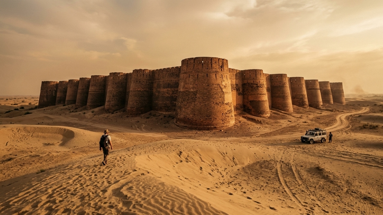 Com 30 metros de altura e 40 baluartes gigantes, a fortaleza paquistanesa do século IX domina o deserto como um marco da engenharia defensiva