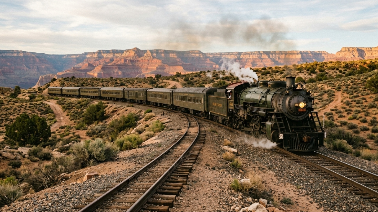 Cruzando 103 km de trilhos históricos, o trem até o Grand Canyon virou uma das rotas turísticas mais emblemáticas do Arizona desde 1901