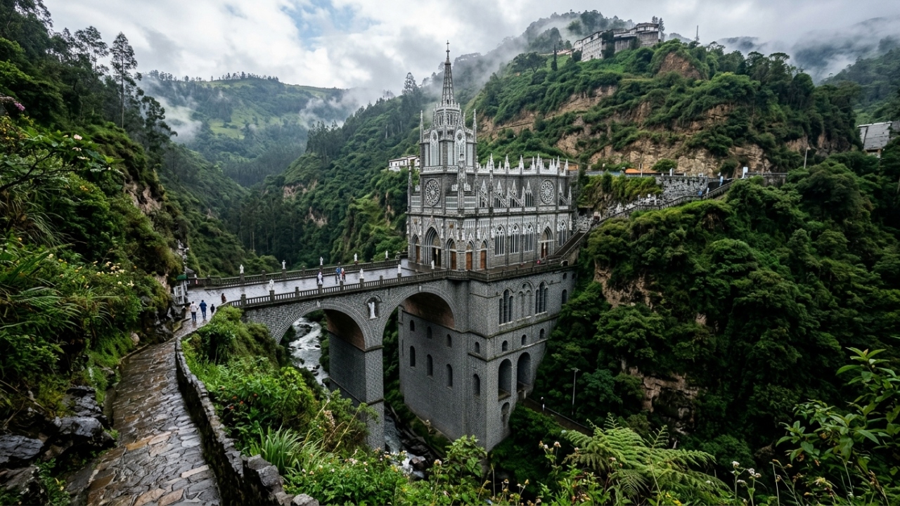 Com uma altura de 100 metros sobre o cânion do rio Guáitara, a basílica colombiana virou um monumento de engenharia religiosa no continente