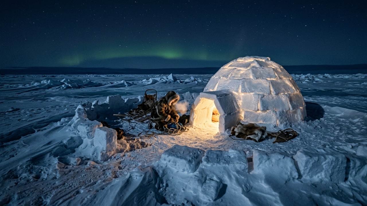 A física termodinâmica demonstra que os abrigos erguidos há 4.000 anos com a técnica inuit de blocos de gelo espiralados não se tornam frigoríficos mortais: eles desenvolvem silenciosamente algo que a maioria dos isolamentos sintéticos nunca conseguirá oferecer, a capacidade estrutural de capturar o calor do próprio corpo humano para manter a casa 40 graus mais quente que a tempestade lá fora, sem precisar de eletricidade