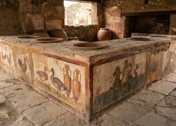 Balcão romano de comida rápida preservado nas ruínas de Pompeia