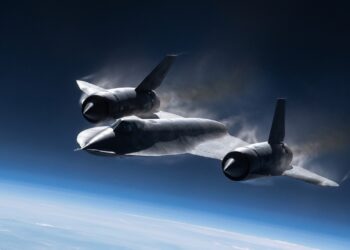 SR-71 Blackbird voando na estratosfera acima da Terra
