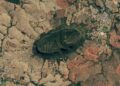 Serra de Caldas Novas aparece como oval verde no Cerrado visto do espaço
