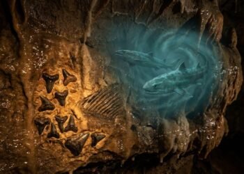 Fósseis de tubarões aparecem em parede úmida de Mammoth Cave