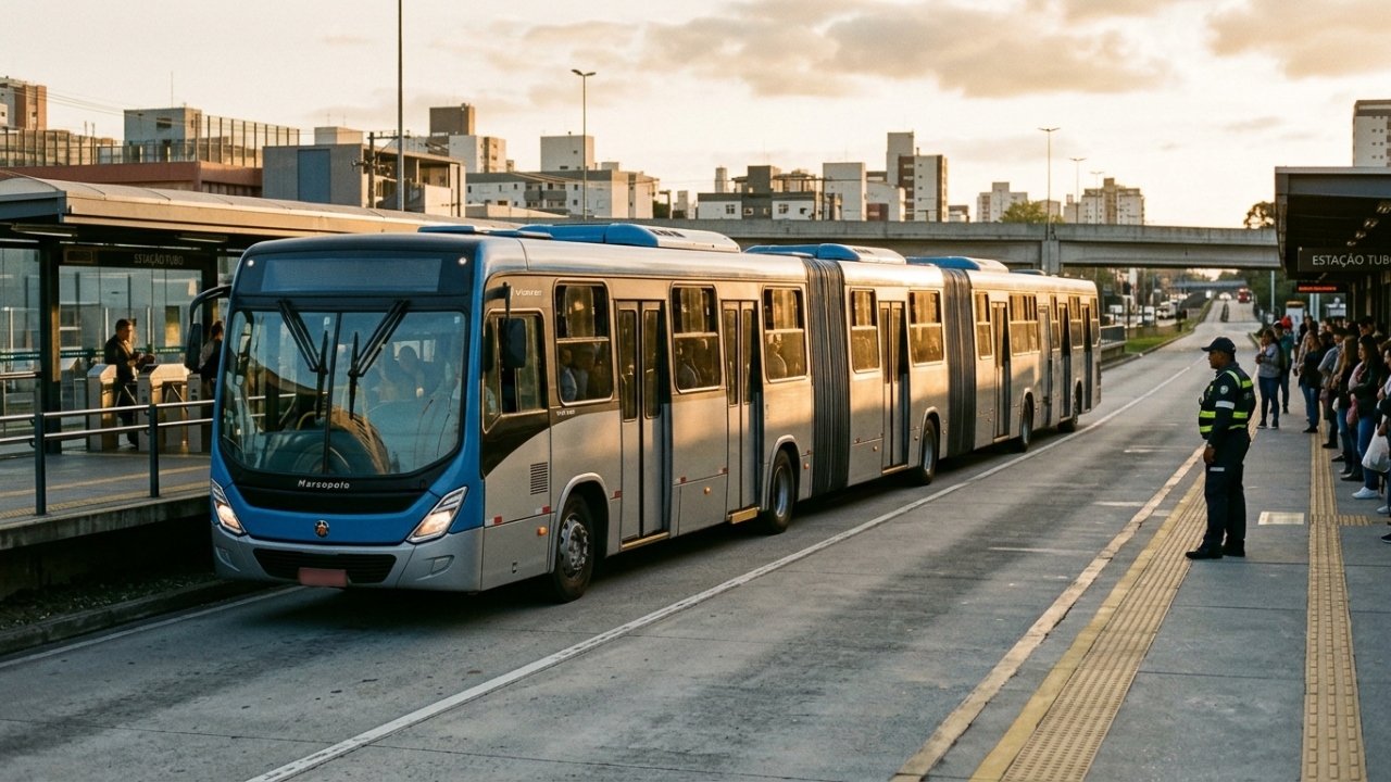 O biarticulado de 28 metros que passa de 230 passageiros transforma uma avenida comum em sistema de transporte de massa