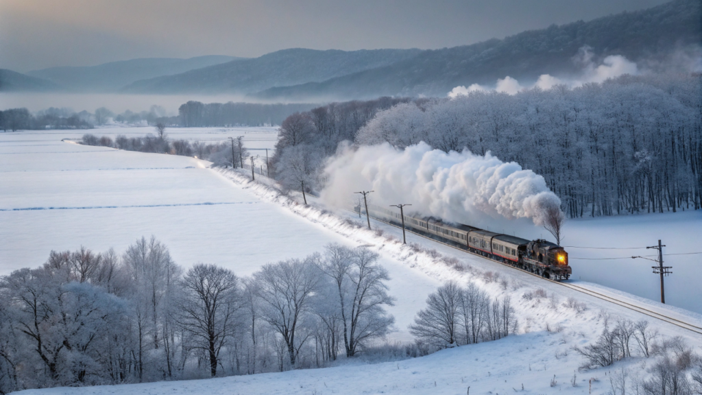 Um trem expresso atravessa o norte gelado do Japão em temperaturas abaixo de zero e ainda para em estações que dão acesso a prisões históricas e fontes termais