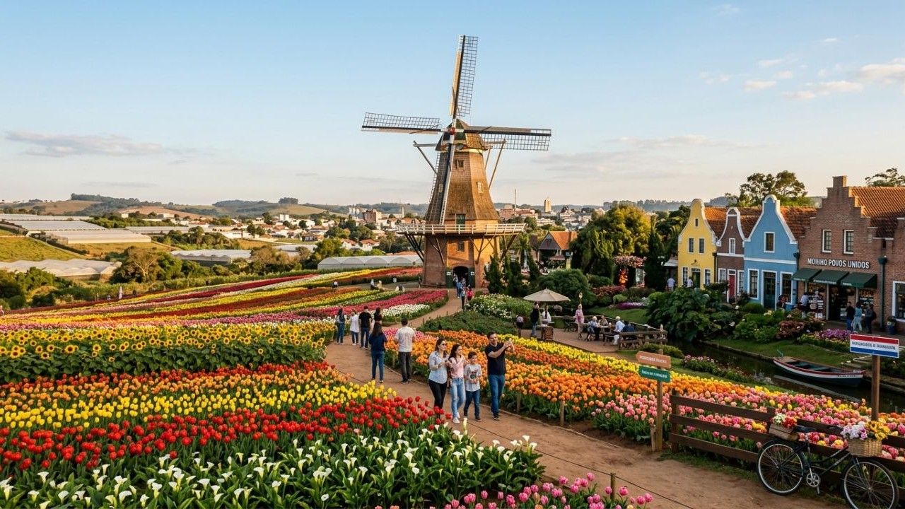 500 imigrantes holandeses e um moinho de 38 metros: a cidade que produz 40% das flores do Brasil em 130 km da capital paulista