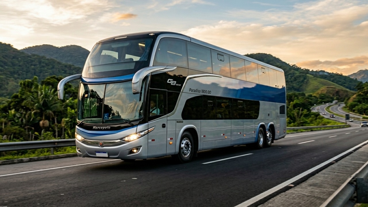 Com 14 metros de comprimento e 4 metros de altura, o modelo Paradiso G8 1800 DD virou a referência mundial em tecnologia de ônibus de dois andares