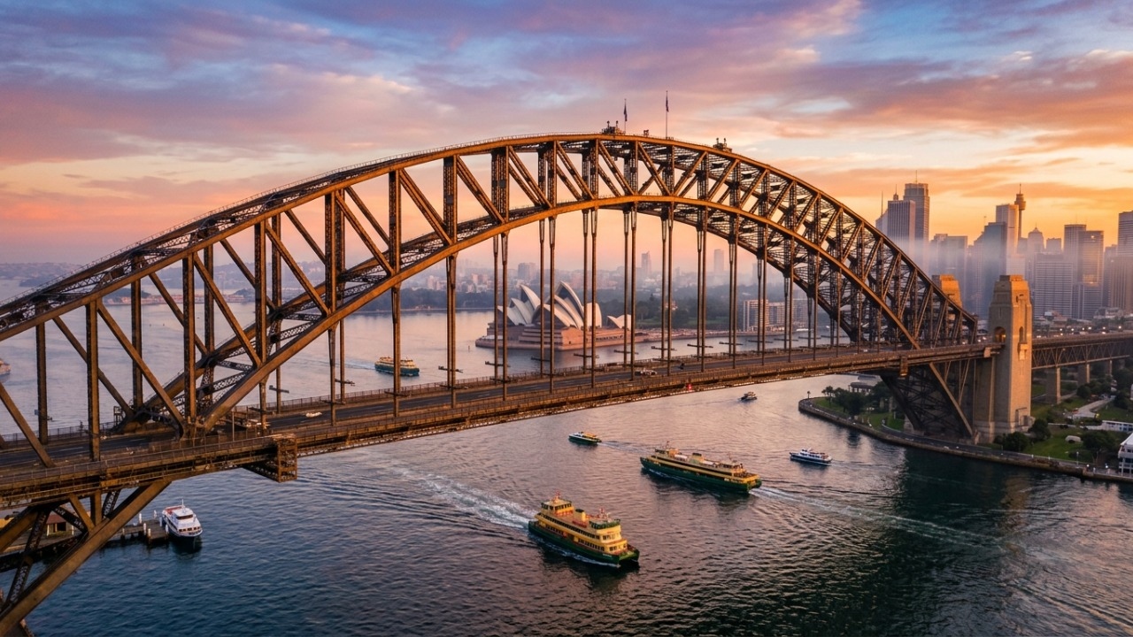 O colossal arco de aço de 134 metros de altura que conecta a baía de Sydney desde 1932 e é uma das maiores estruturas metálicas do mundo