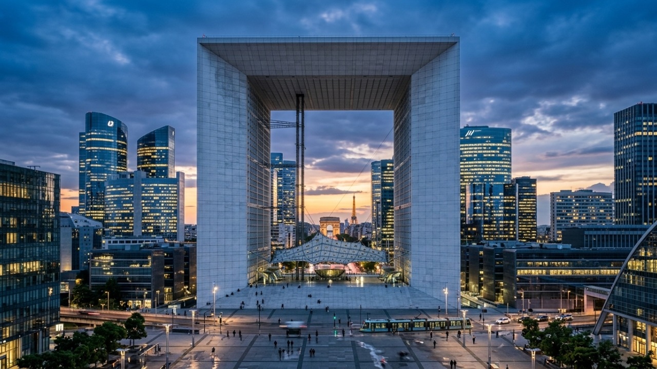 O monumental cubo oco de 110 metros de altura revestido de granito e vidro que redesenhou o horizonte moderno de Paris para a era tecnológica