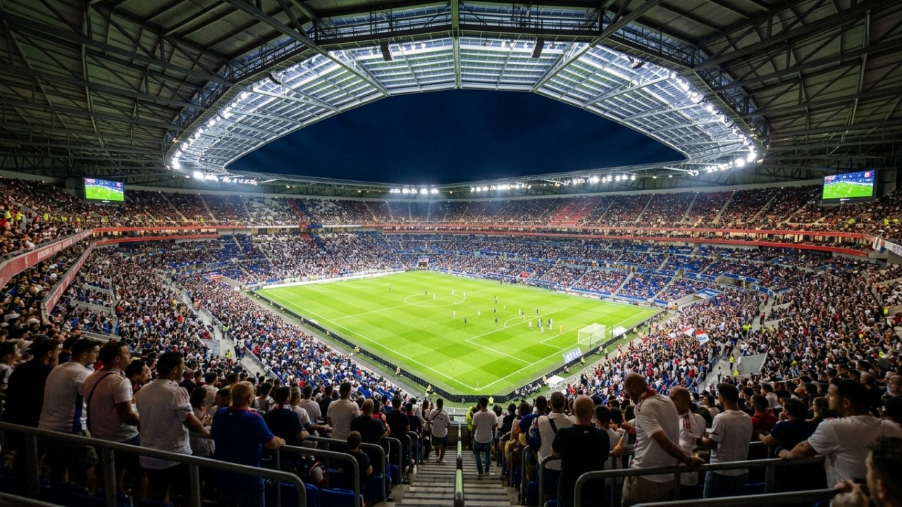 Projetada em 2016 com capacidade para 59 mil torcedores e teto translúcido, a moderna arena francesa tornou-se o novo forte do clube de Lyon