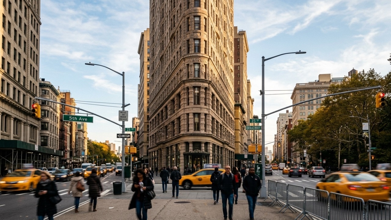 Erguida em formato triangular de ferro com 87 metros de altura, a torre de 22 andares de 1902 é um dos maiores marcos visuais de Nova York