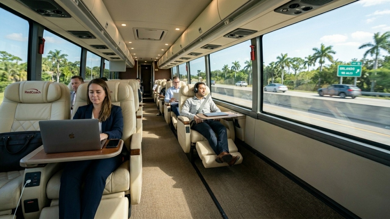Equipado com apenas 27 poltronas de couro reclináveis em 140 graus, o veículo de turismo americano é a maior referência de conforto na Flórida