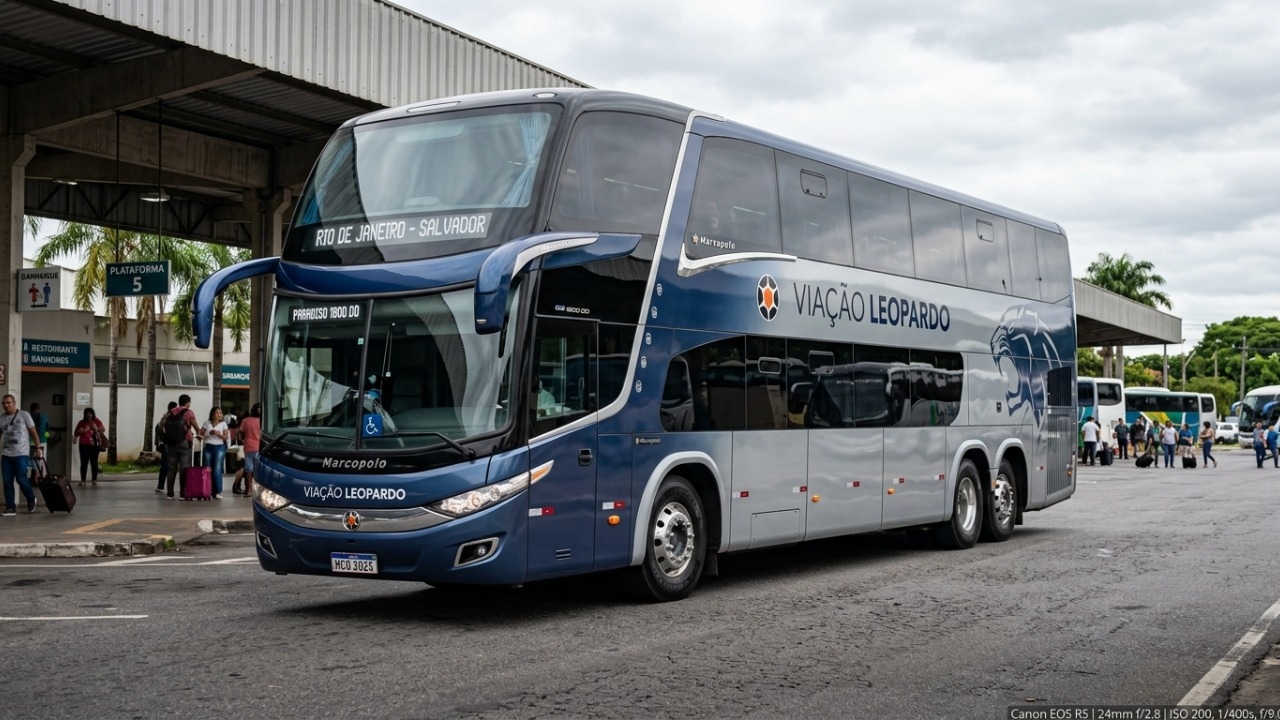 O double decker de 15 metros que leva até 60 passageiros e transforma viagem longa em experiência de estrada premium