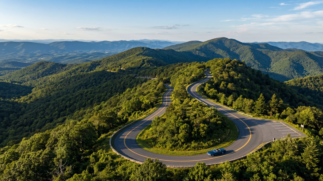 A sinuosa rodovia de 169 km de extensão corta as cristas das montanhas Blue Ridge no parque nacional e oferece mirantes deslumbrantes da Virgínia
