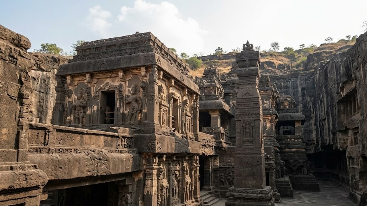 O colossal templo do século VIII esculpido em uma única rocha sólida de 30 metros de profundidade que consumiu 200 mil toneladas de escavação na Índia