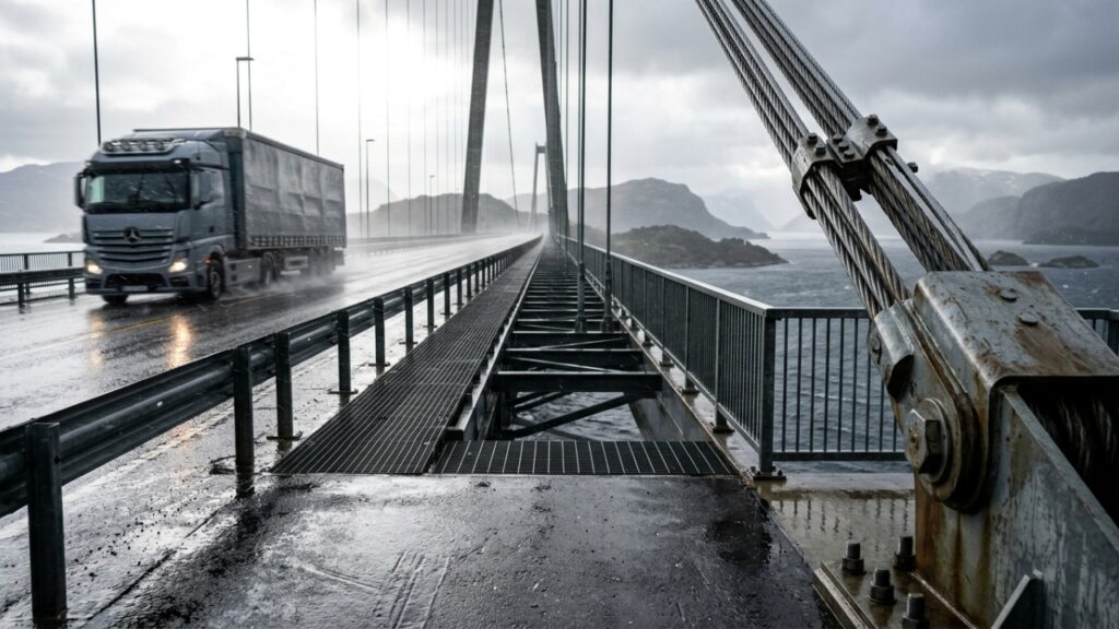 Com 170 metros de altura, a ponte que atravessa um fiorde na Noruega parece flutuar entre montanhas e desafia ventos extremos