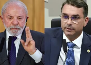 À esquerda, o presidente e candidato à reeleição, Lula. À direita, o candidato à presidencia da república, Flávio Bolsonaro.