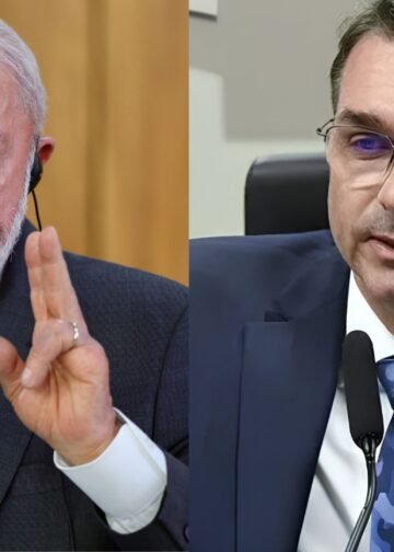 À esquerda, o presidente e candidato à reeleição, Lula. À direita, o candidato à presidencia da república, Flávio Bolsonaro.
